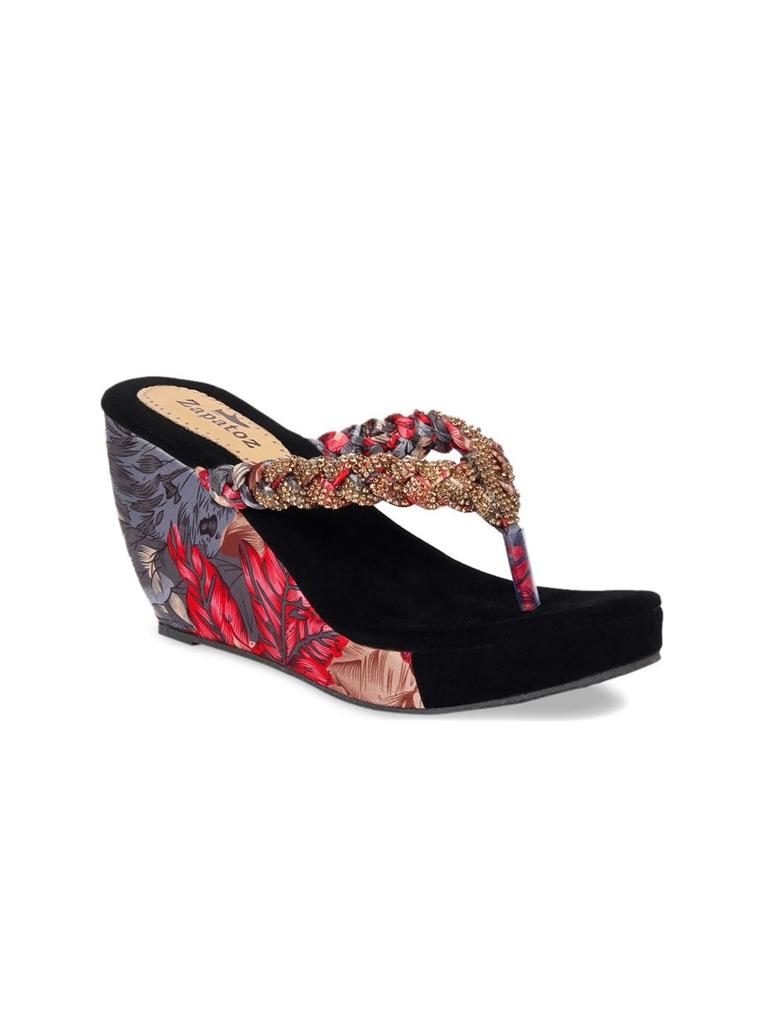 

ZAPATOZ Girls Red & Blue Printed PU Ethnic Wedge Heels Sandals