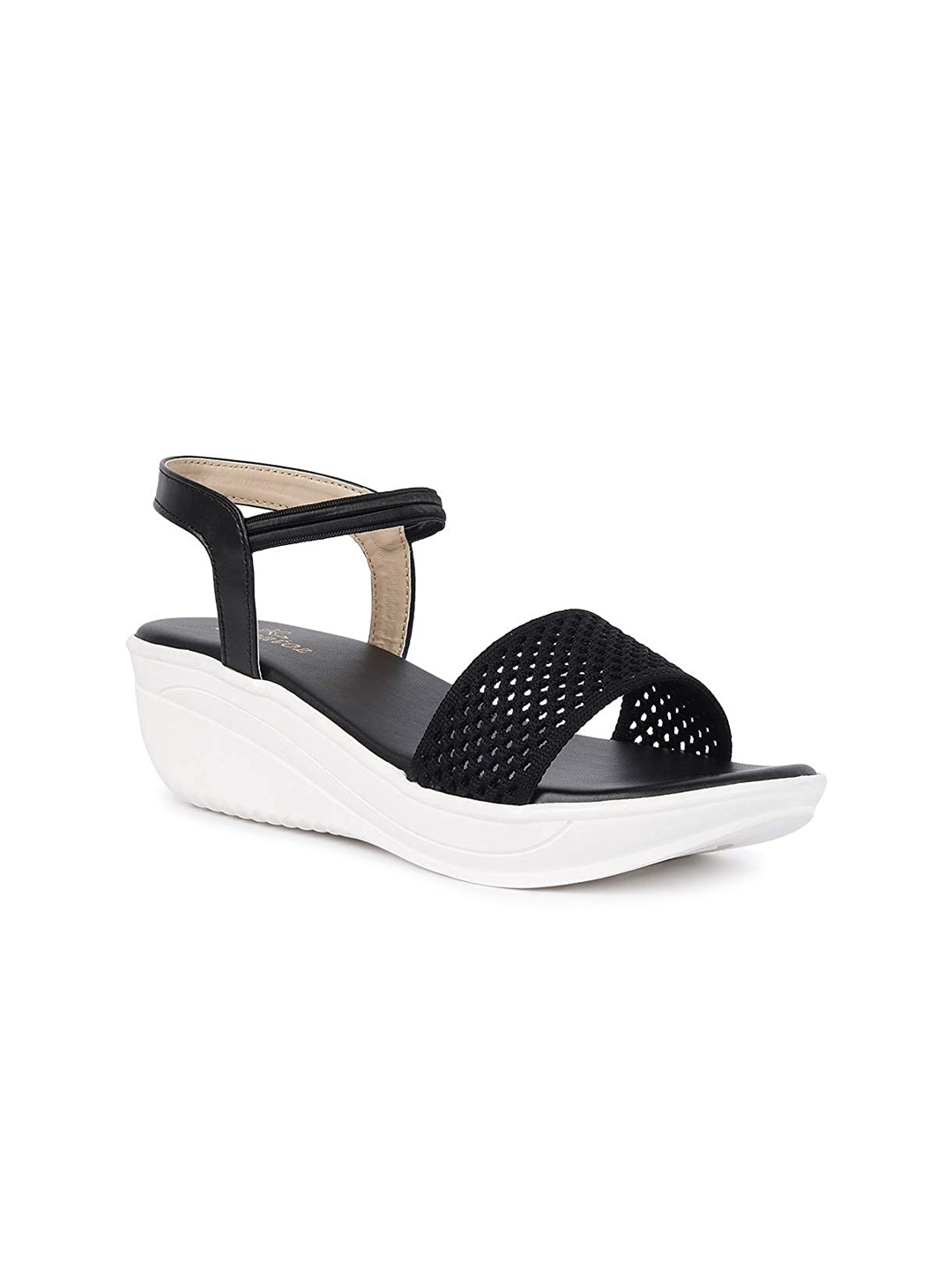 

ZAPATOZ Girls Black & White PU Wedge Heels Sandals