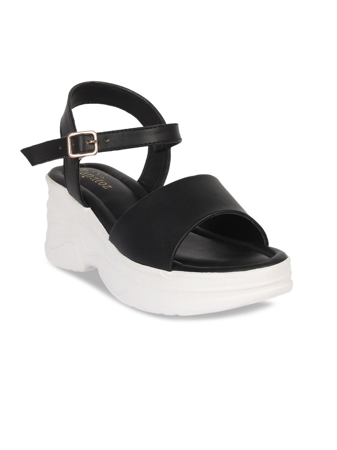 

ZAPATOZ Girls Black & White PU Platform Heels Sandals with Buckles