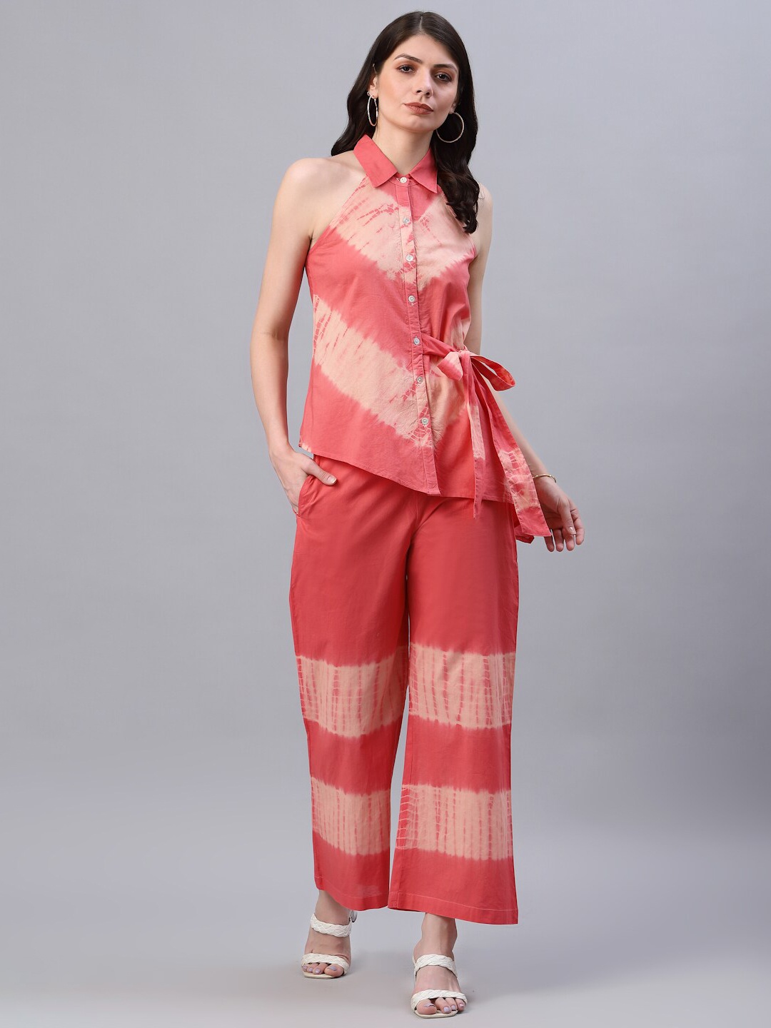 

Ragavi Women Pink & Peach Tie & Dye Cotton Co-Ords