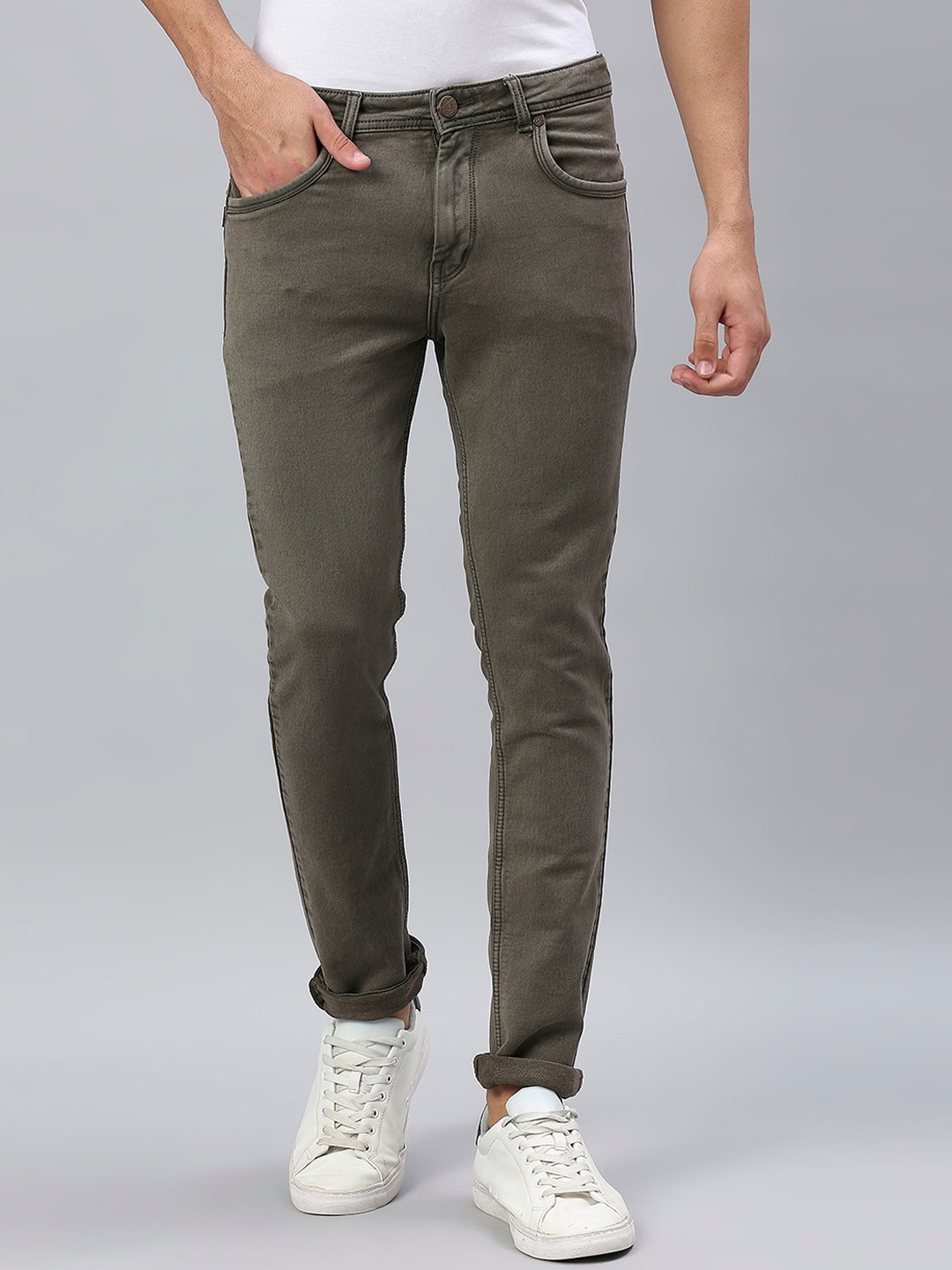 

HJ HASASI Men Olive Green Slim Fit Acid Wash Stretchable Jeans
