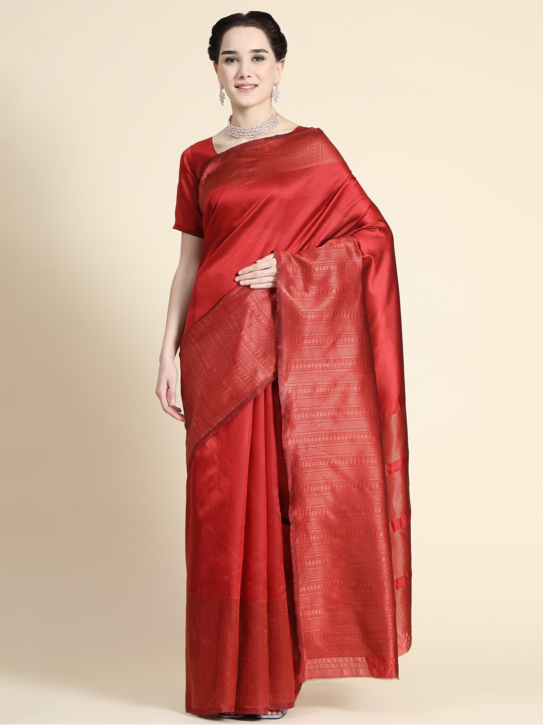 

AVANTIKA FASHION Maroon & Gold-Toned Ethnic Motifs Zari Pure Silk Banarasi Saree