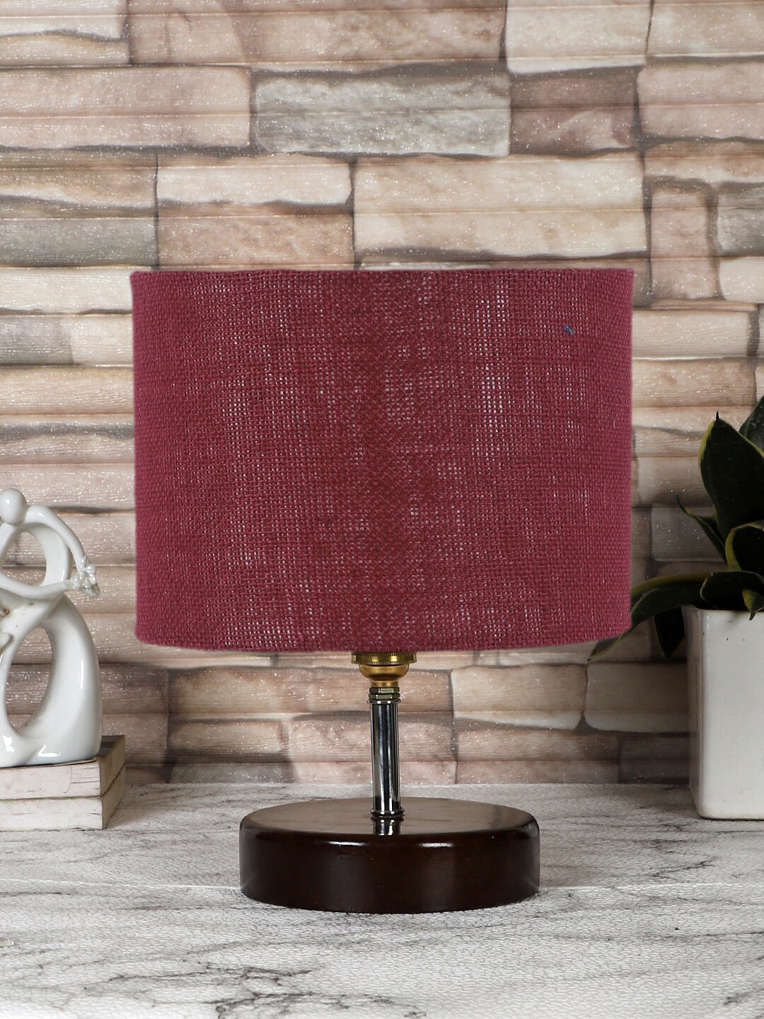 

Devansh Maroon Jute Table Lamp with Brown Wood Base