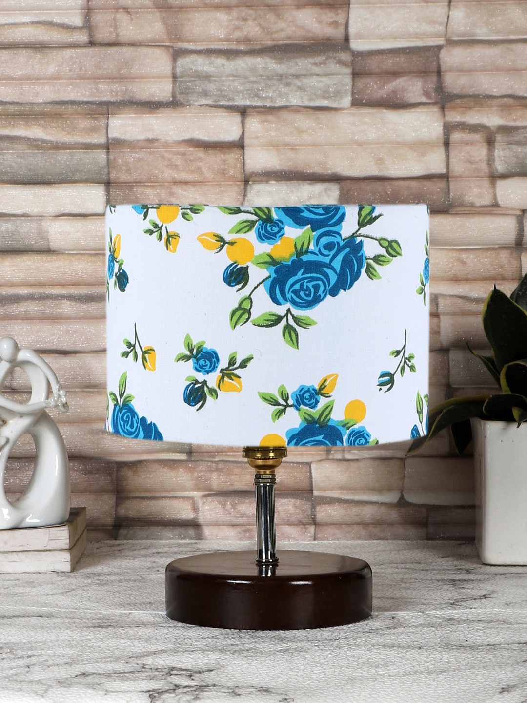 

Devansh White Printed Cotton Table Lamp with Brown Wood Base