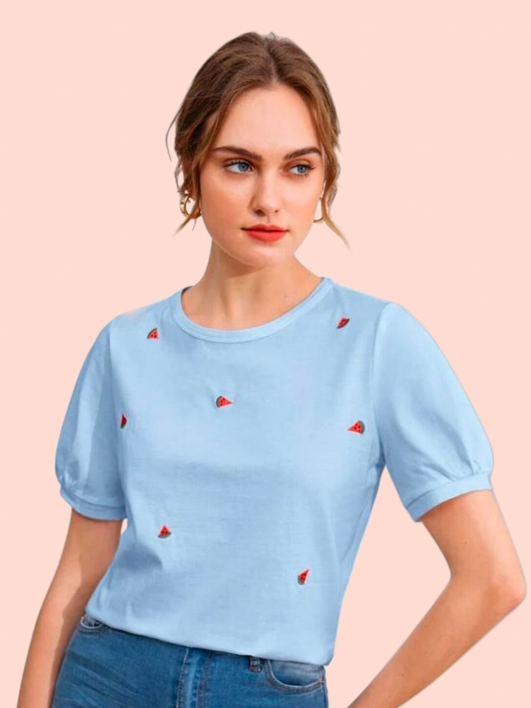 

Dream Beauty Fashion Ananya Women Blue & Red Graphic Printed Top