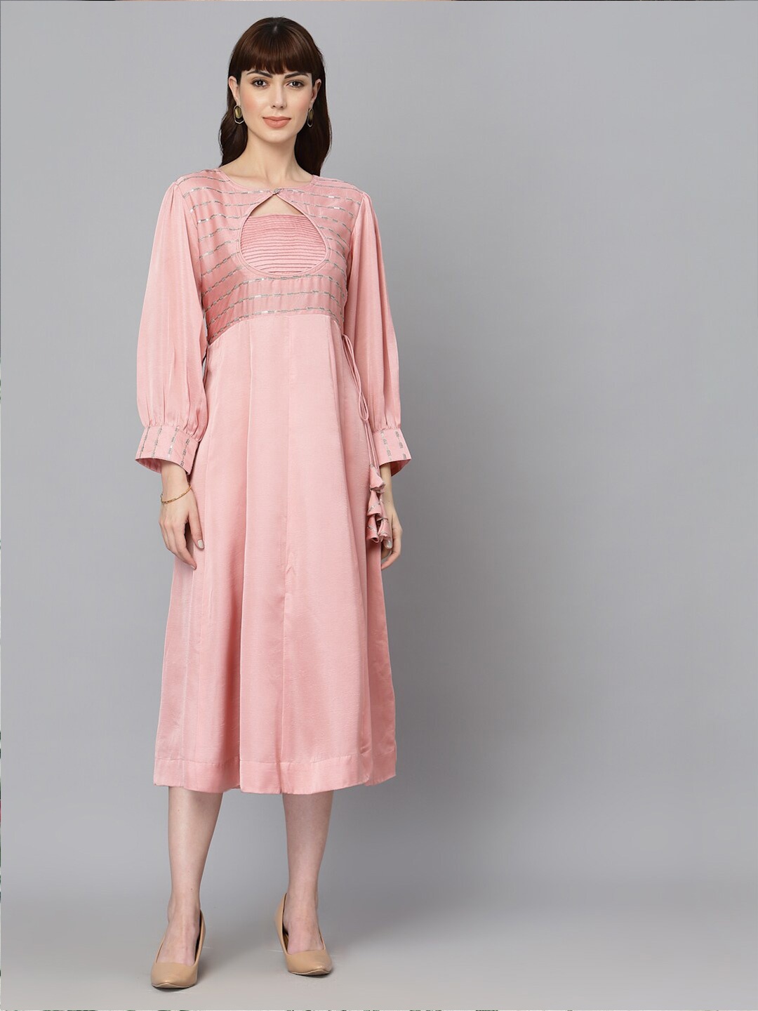 

Ragavi Women Pink A-Line Midi Dress