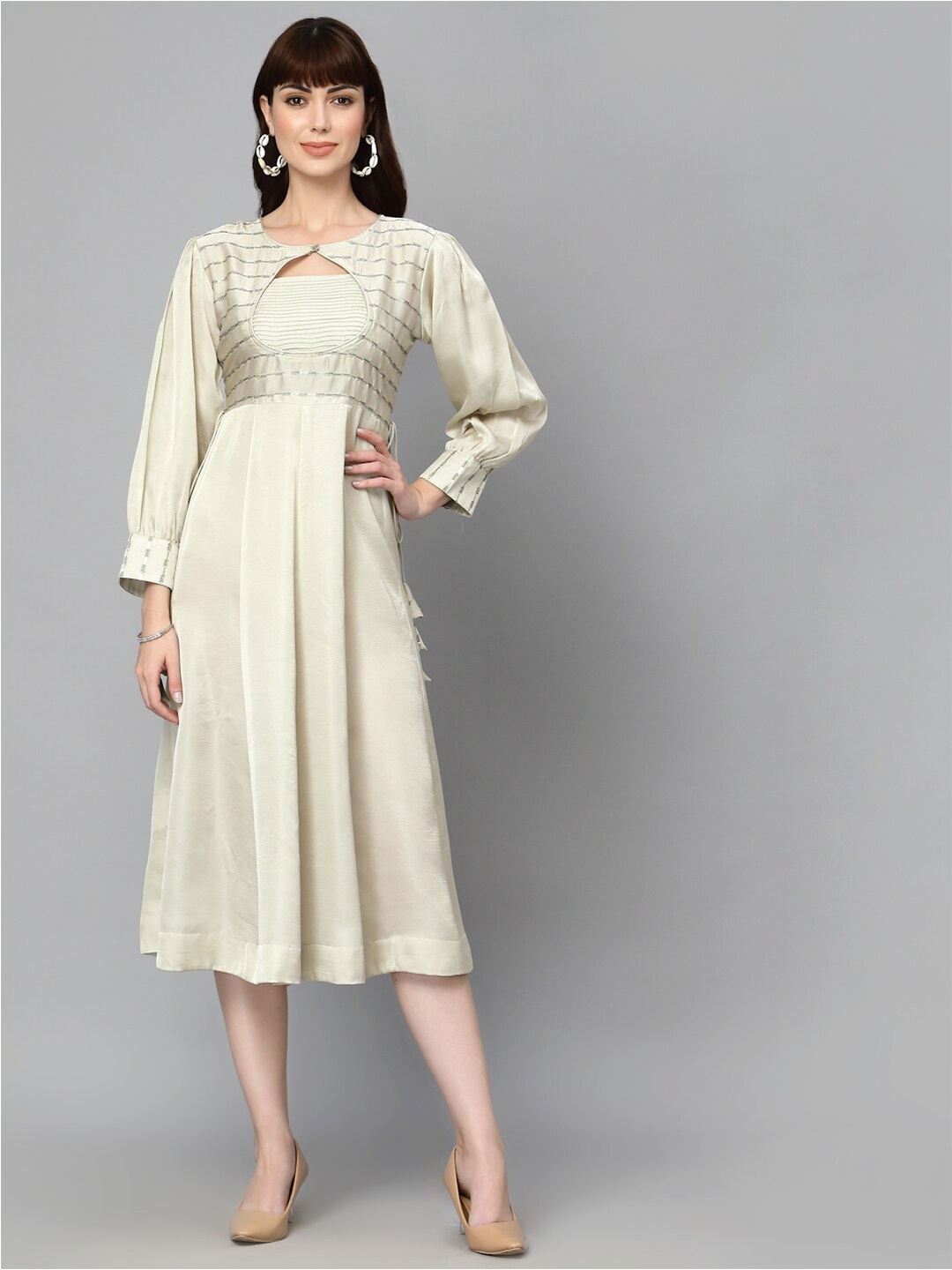 

Ragavi Women White A-Line Midi Dress