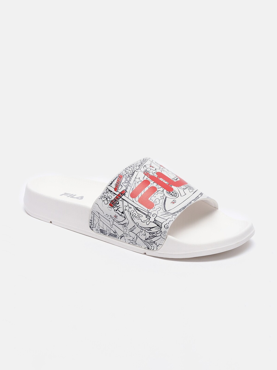 

FILA Unisex Blue & White Printed Sliders