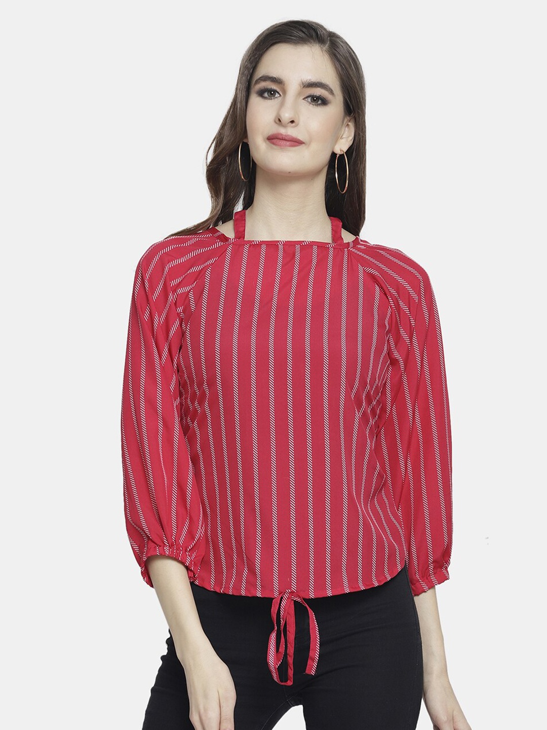 

Aarsha Women Red Striped Crepe Top