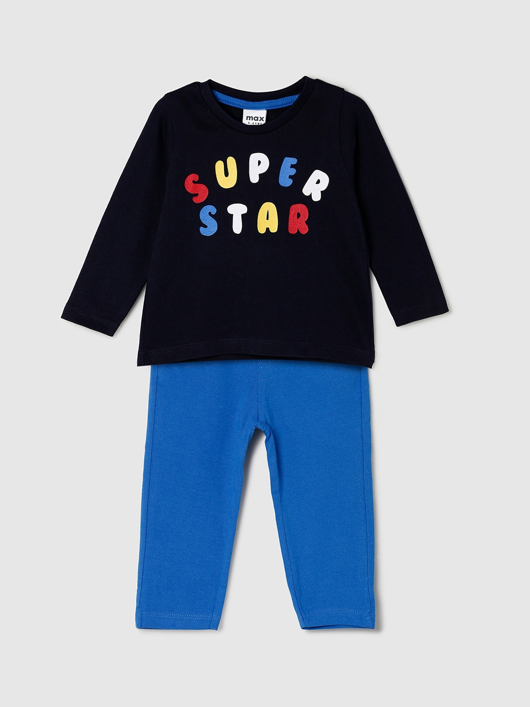 

max Boys Black & Blue Printed Night suit