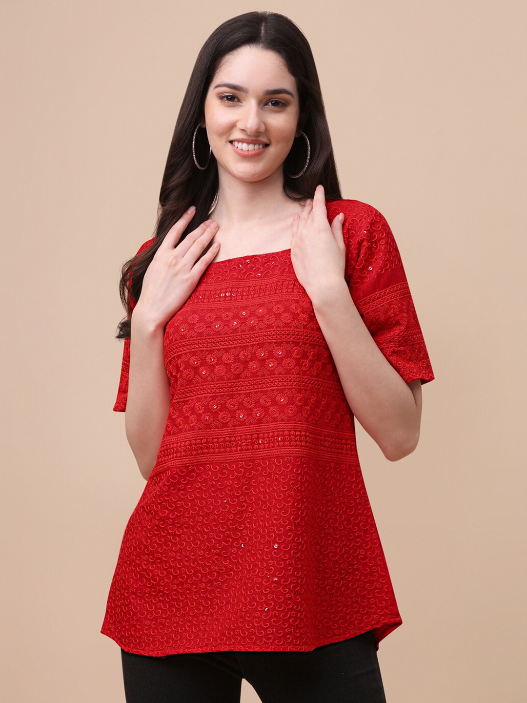 

GUFRINA Red Styled Back Top
