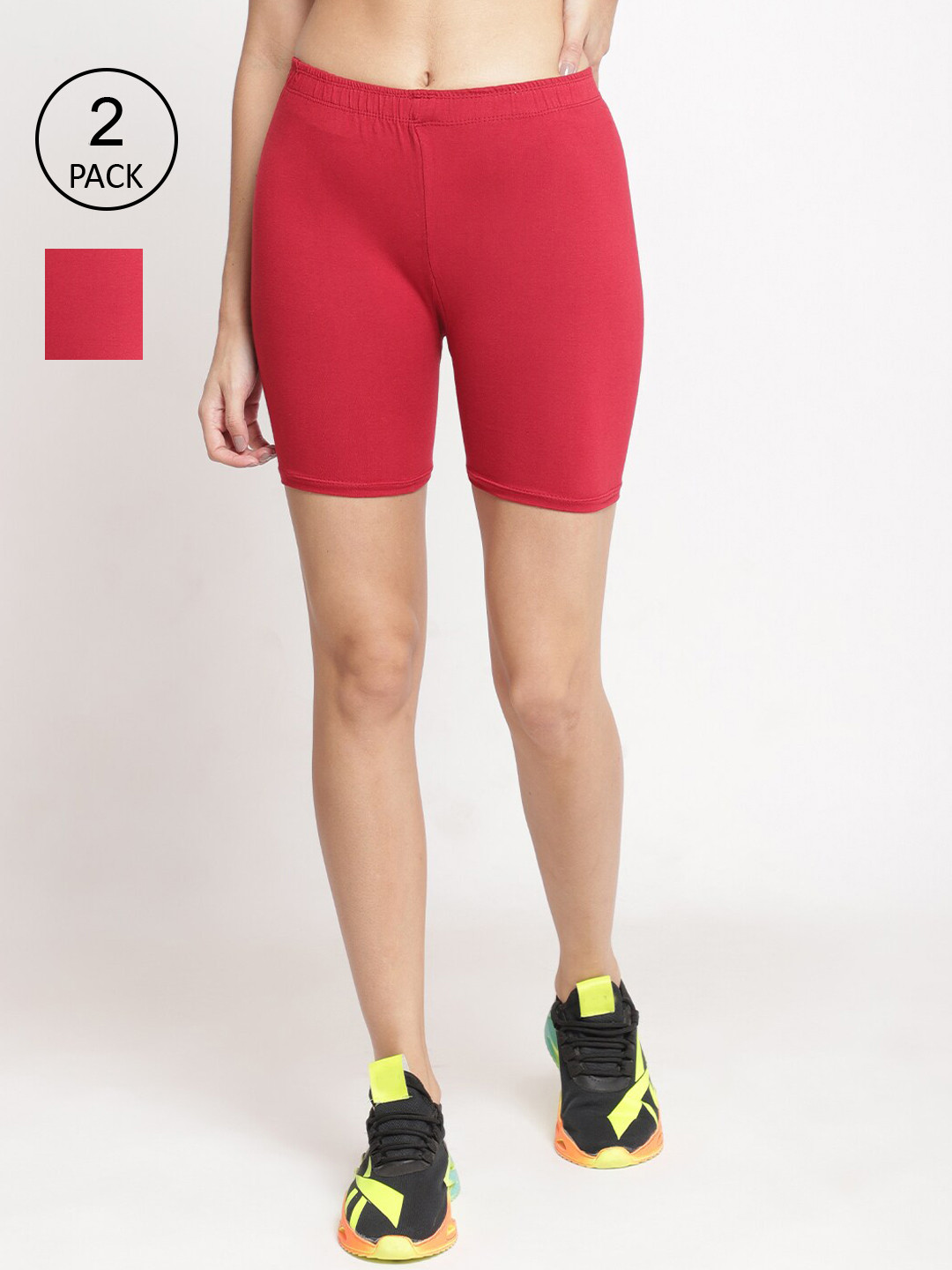 

GRACIT Pack of 2 Cycling Cotton Sports Shorts, Red