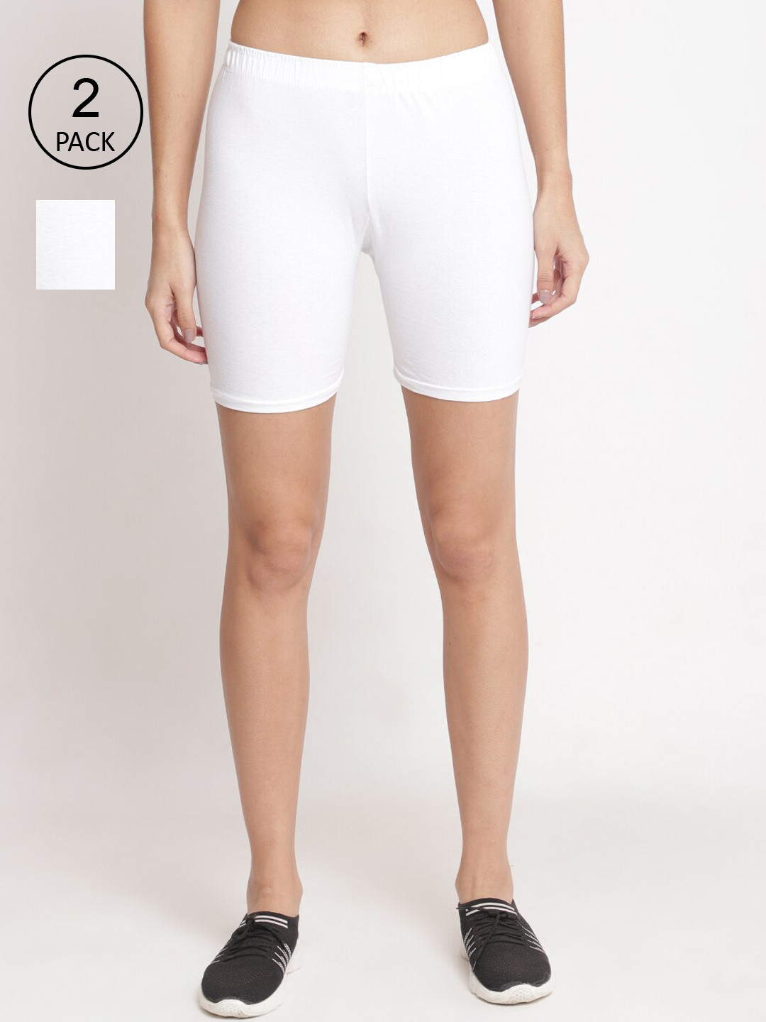 

GRACIT Pack of 2 Cycling Cotton Sports Shorts, White