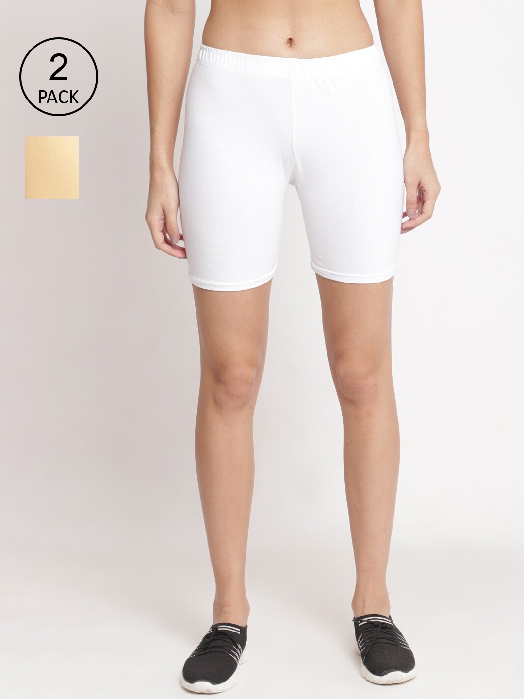 

GRACIT Pack of 2 Cycling Cotton Sports Shorts, White
