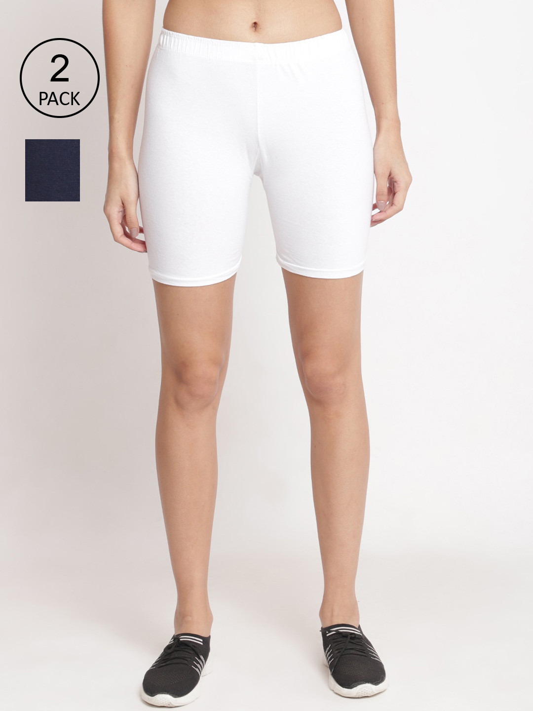 

GRACIT Pack of 2 Cycling Cotton Sports Shorts, White