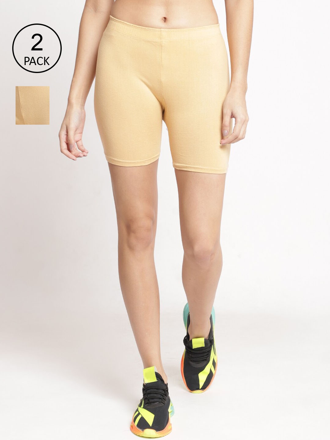 

GRACIT Pack of 2 Cycling Cotton Sports Shorts, Beige