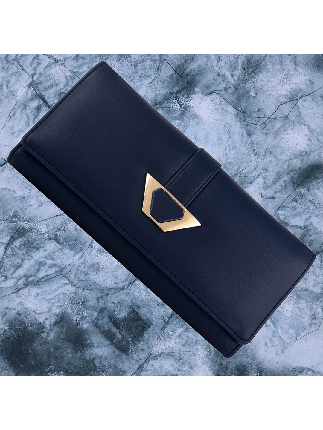 

YESSBENZA Women Navy Blue & Gold-Toned Two Fold Wallet with Passport Holder