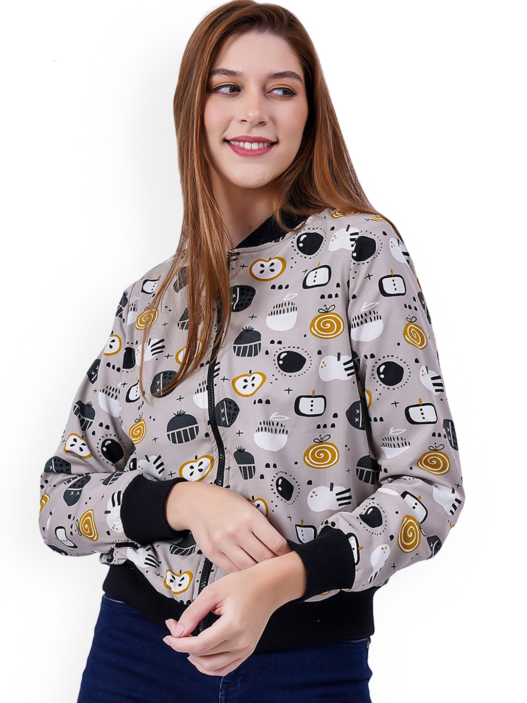 

NUEVOSDAMAS Women Grey Crop Bomber