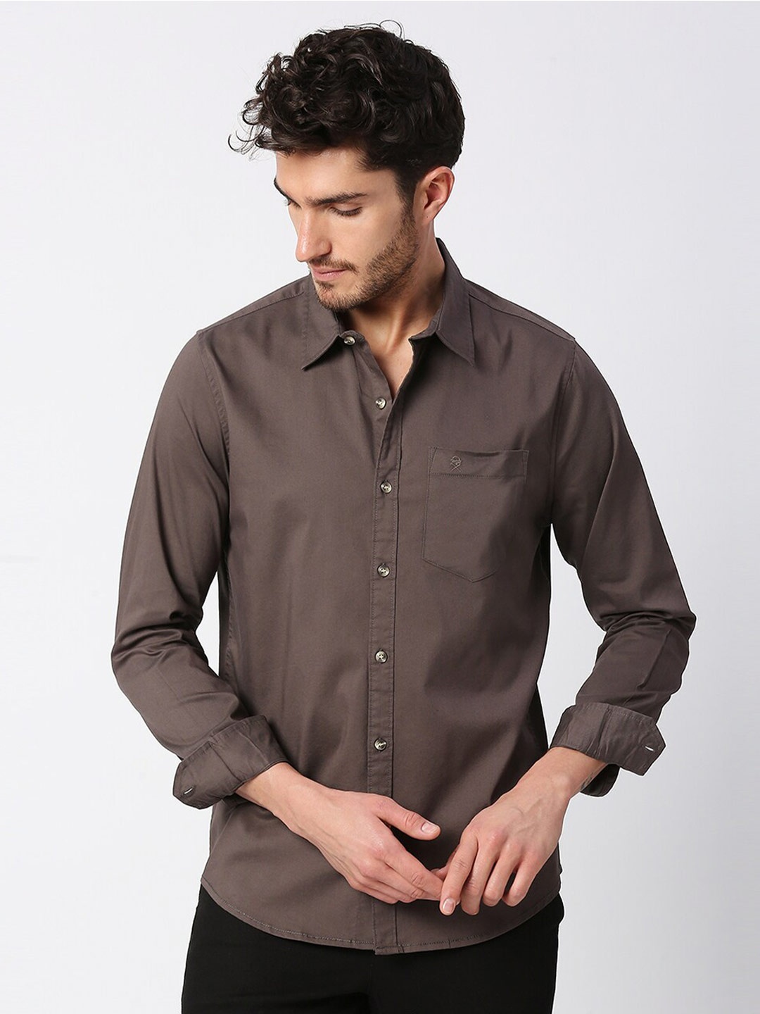 

Thomas Scott Men Olive Green Slim Fit Casual Cotton Shirt