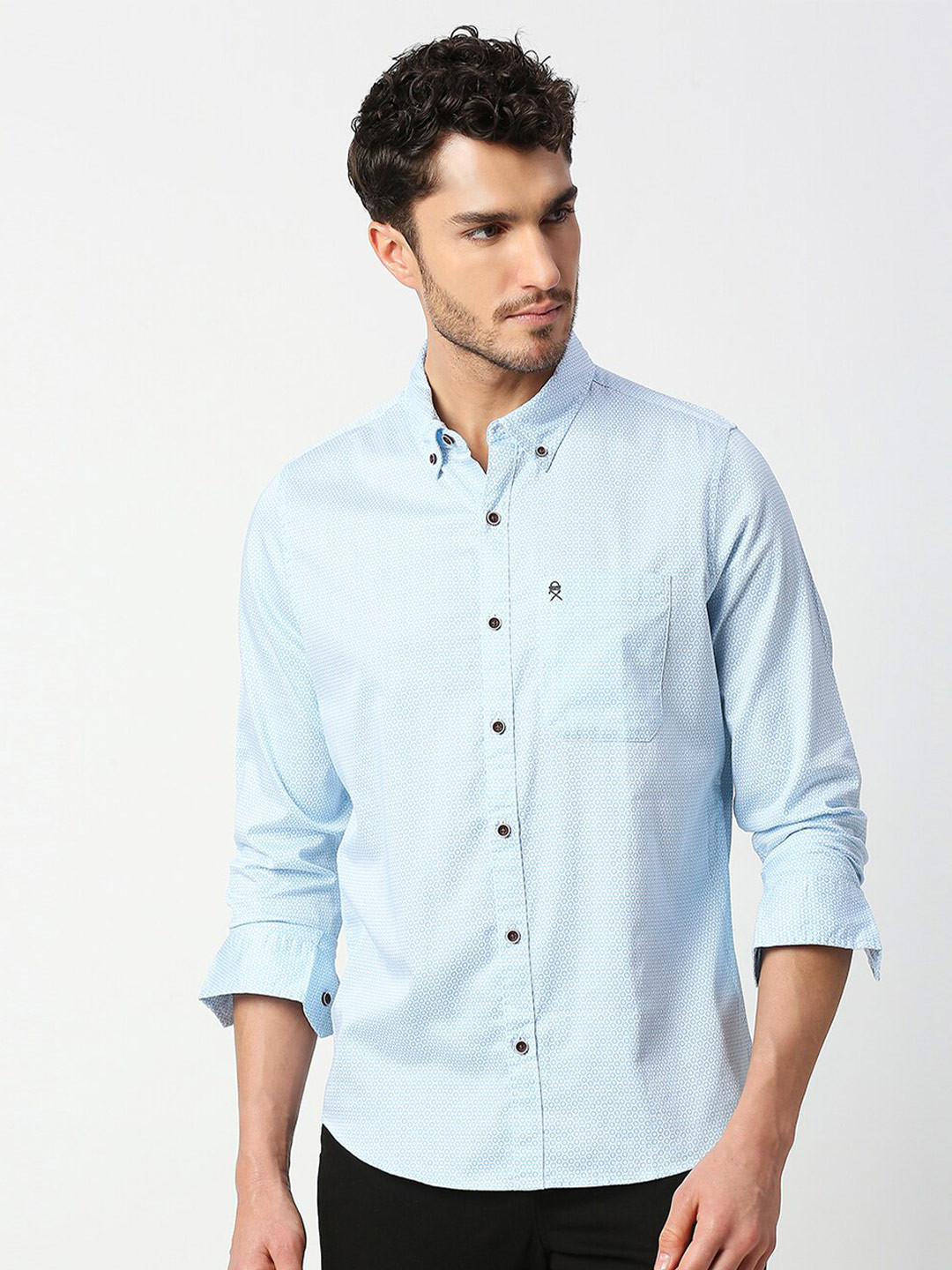 

Thomas Scott Men Slim Fit Printed Cotton Casual Shirt, Blue