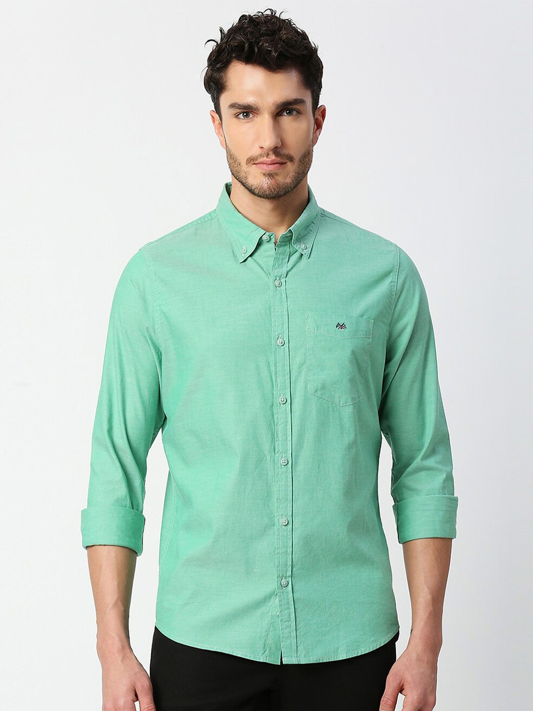 

Thomas Scott Men Green Slim Fit Cotton Casual Shirt