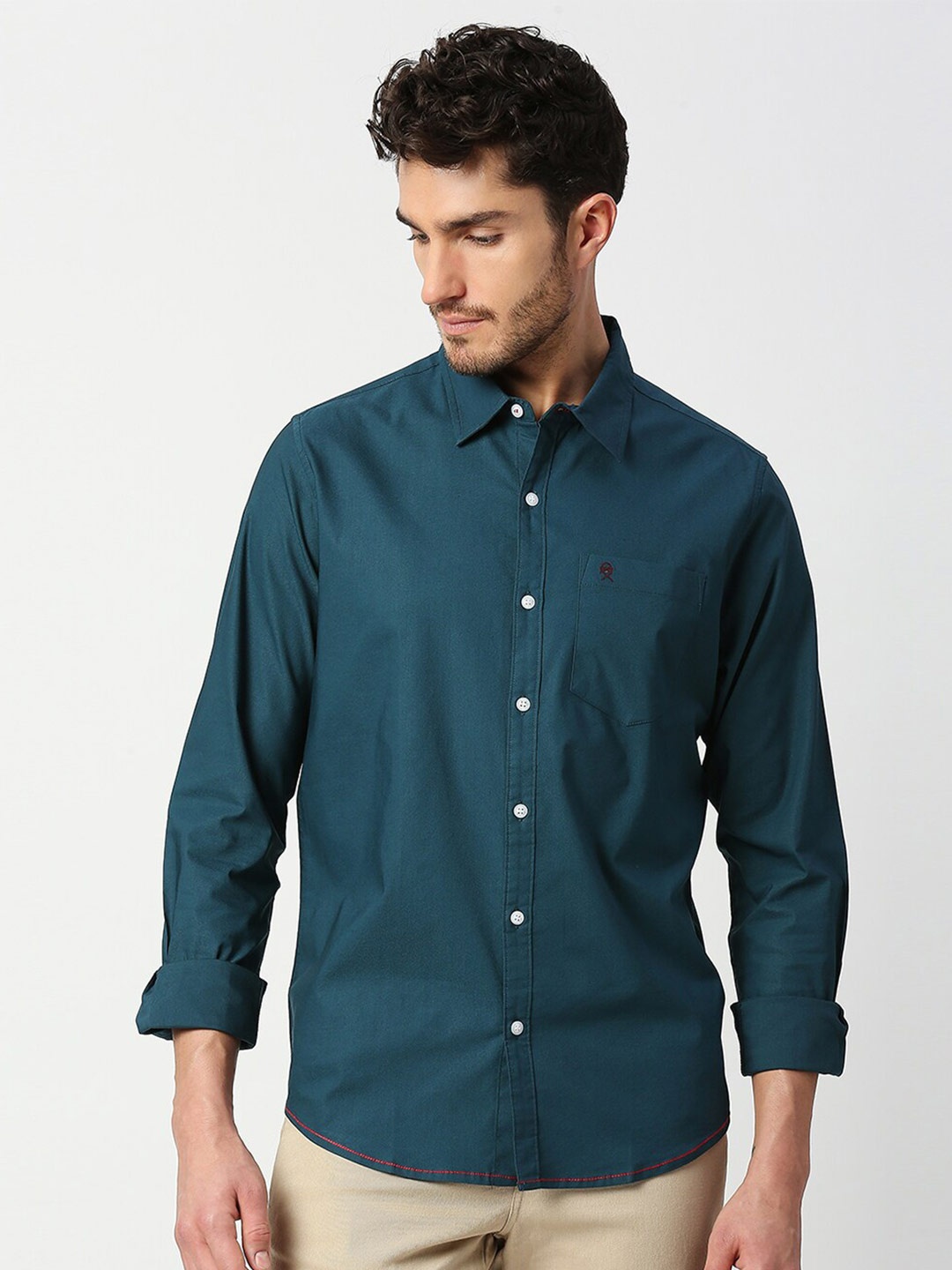 

Thomas Scott Men Teal Green Slim Fit Casual Shirt