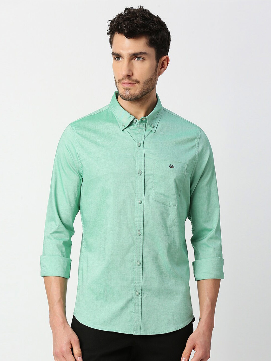 

Thomas Scott Men Green Slim Fit Casual Cotton Shirt