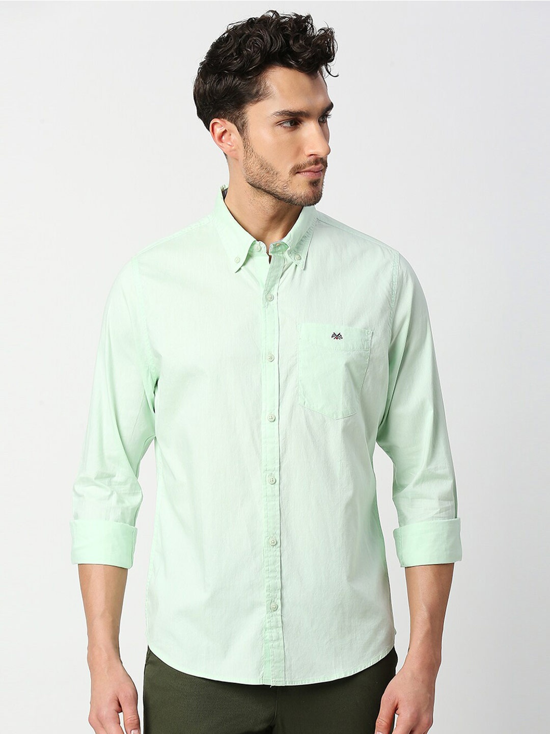 

Thomas Scott Men Green Slim Fit Casual Cotton Shirt