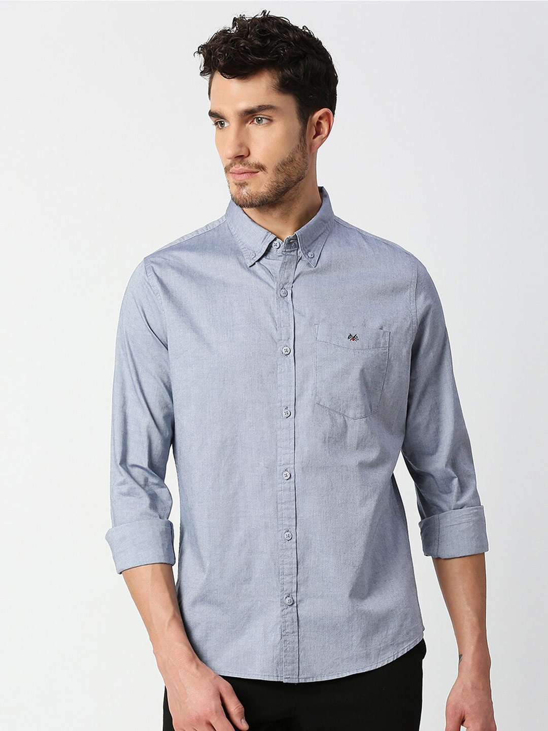 

Thomas Scott Men Navy Blue Slim Fit Casual Cotton Shirt