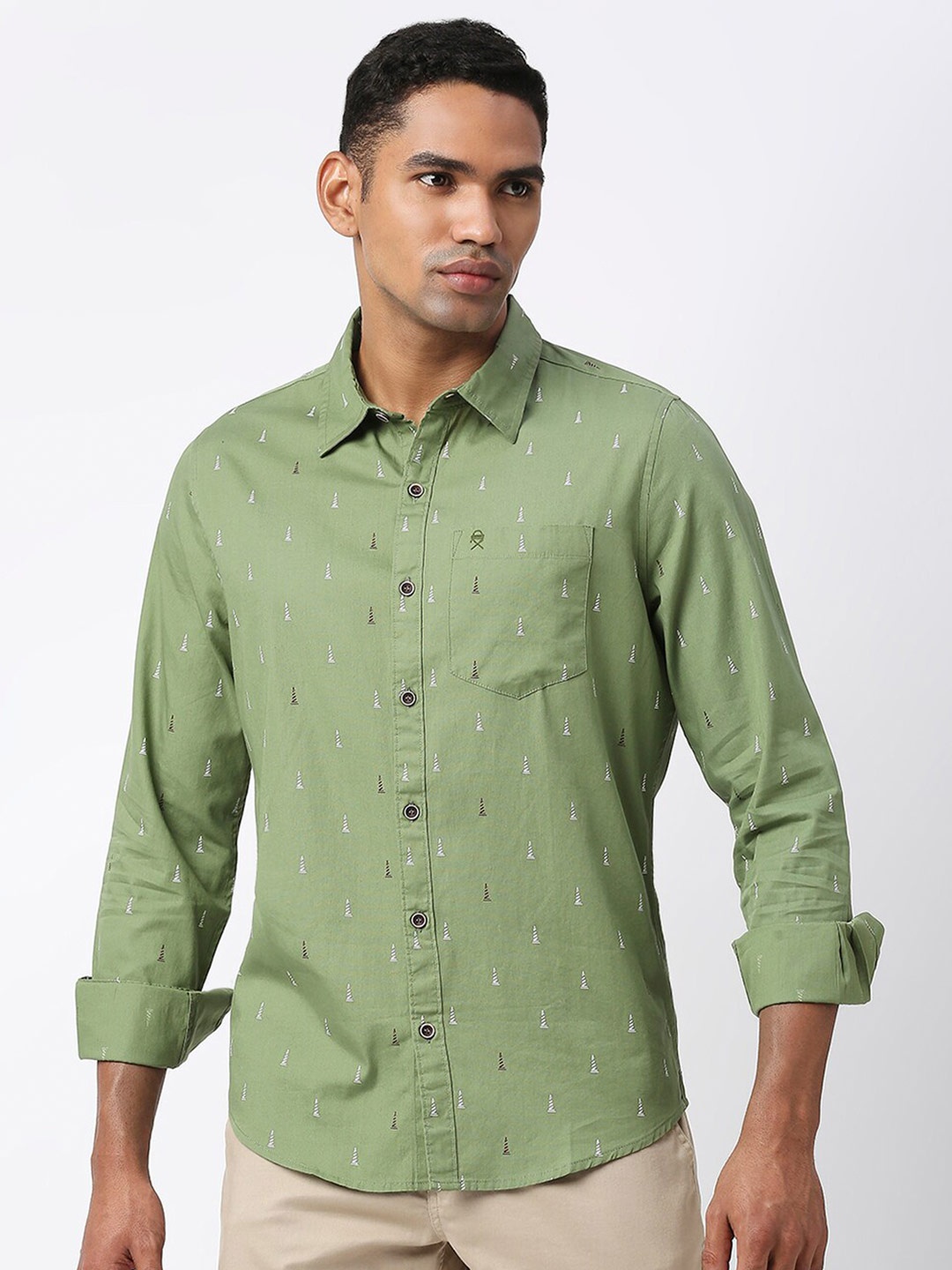 

Thomas Scott Men Slim Fit Printed Casual Cotton Shirt, Green