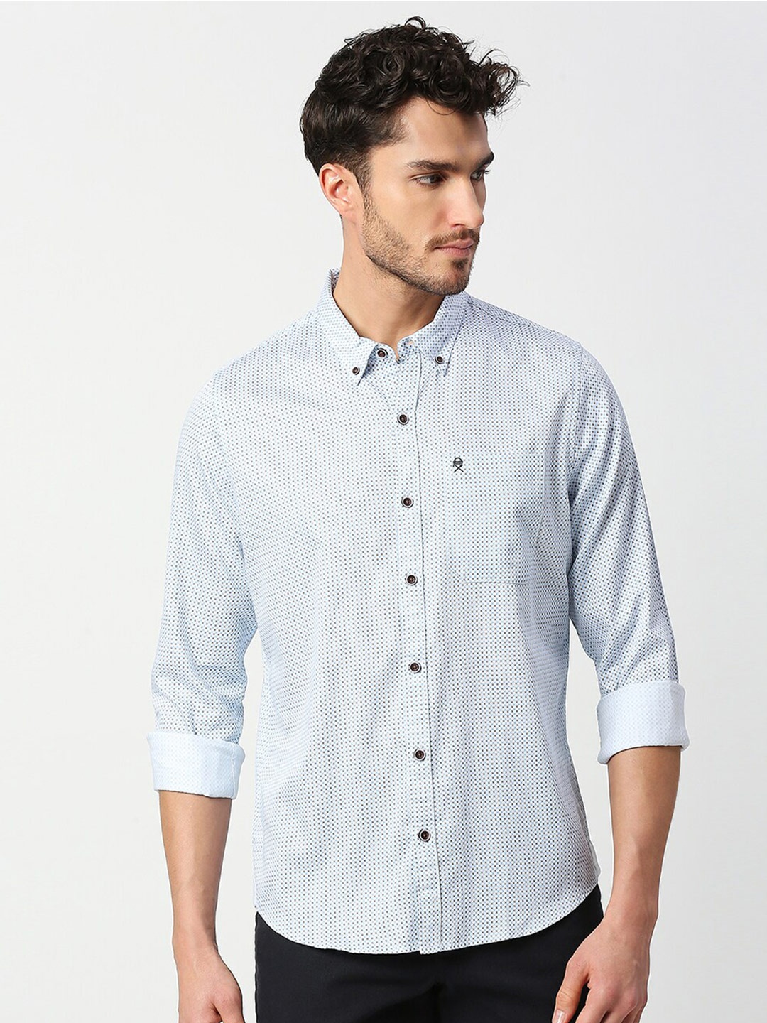 

Thomas Scott Men Slim Fit Printed Casual Cotton Shirt, Blue
