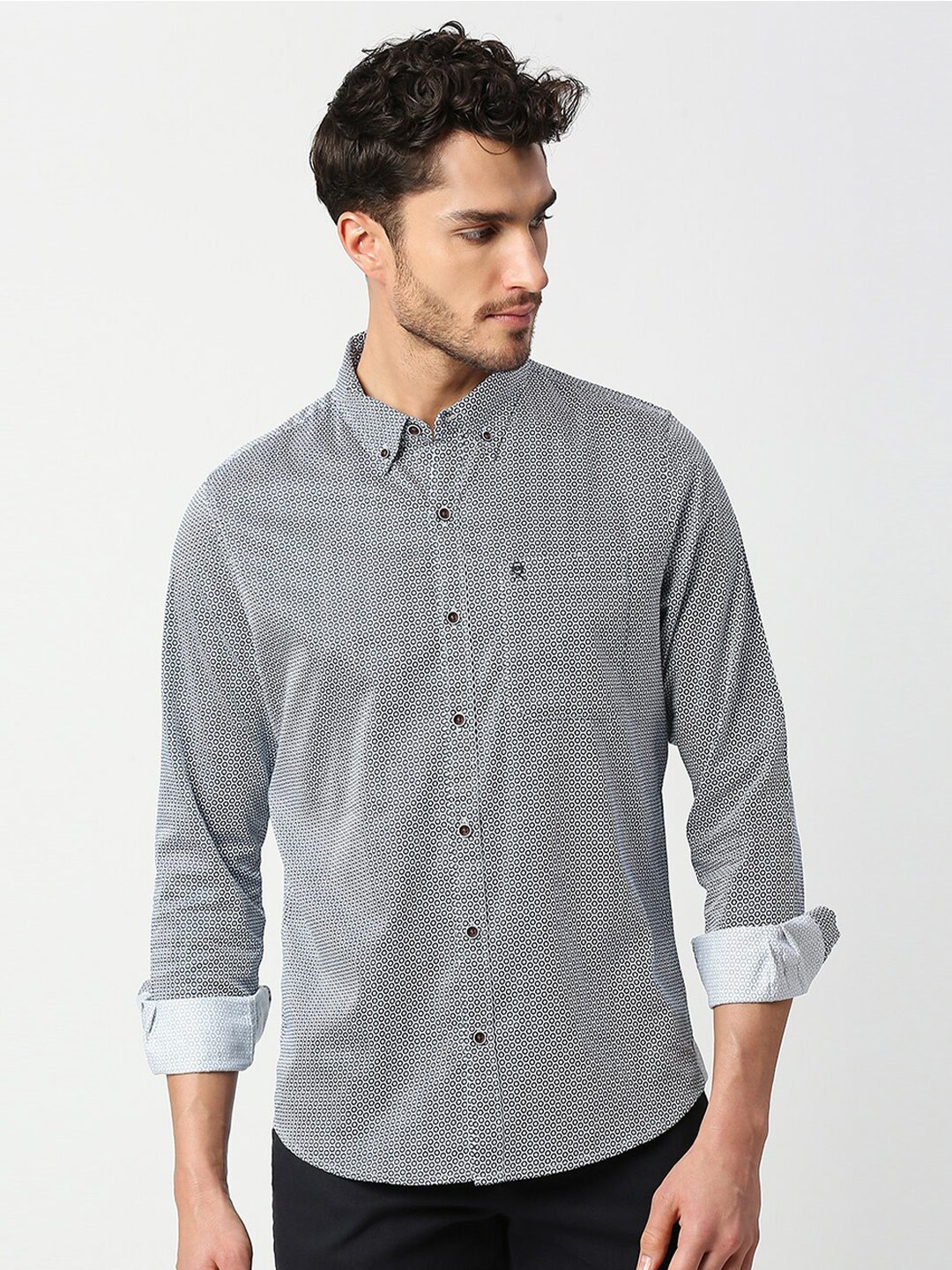 

Thomas Scott Men Slim Fit Printed Casual Cotton Shirt, Navy blue