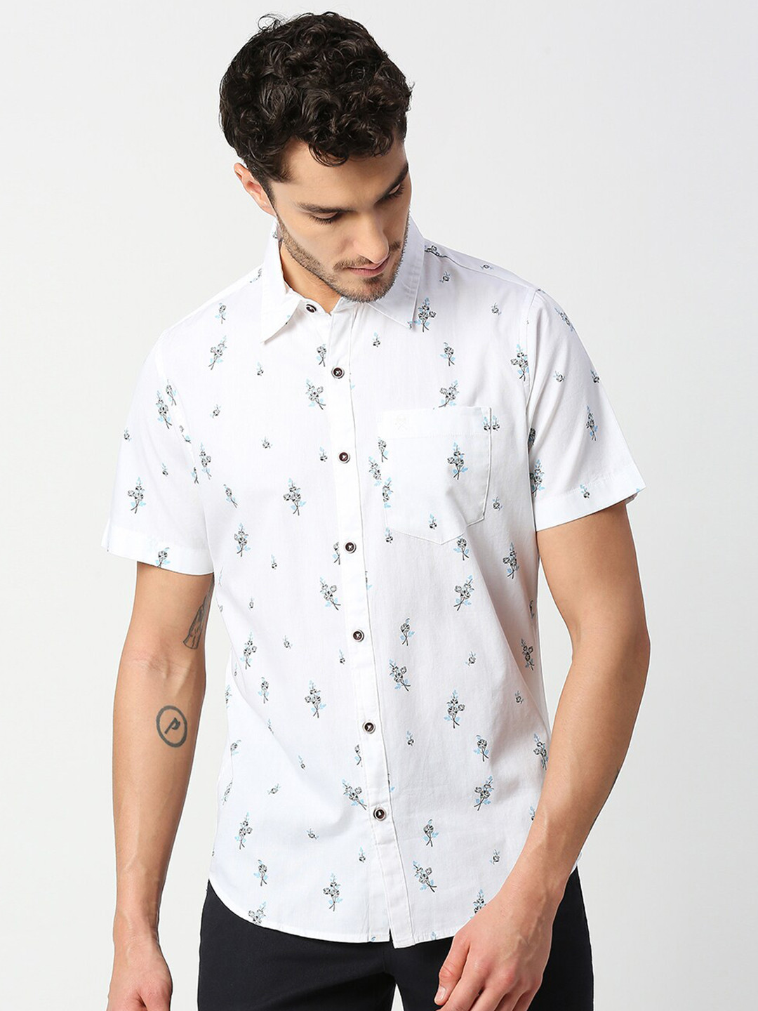 

Thomas Scott Men Slim Fit Printed Pure Cotton Casual Shirt, White