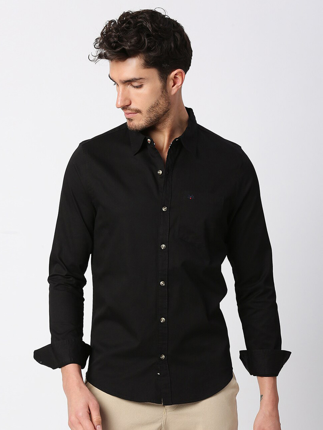 

Thomas Scott Men Black Pure Cotton Slim Fit Casual Shirt