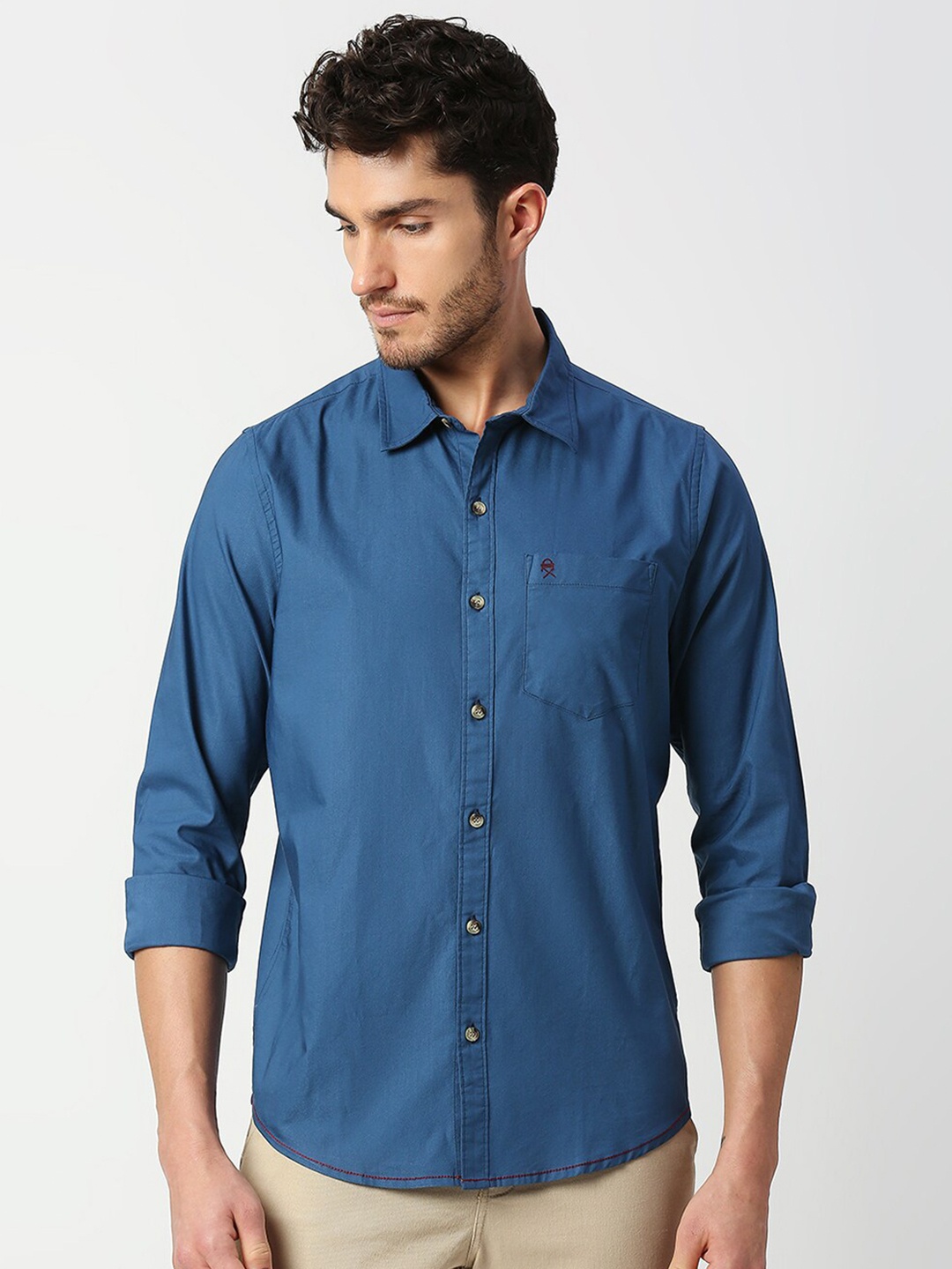 

Thomas Scott Men Blue Pure Cotton Slim Fit Casual Shirt