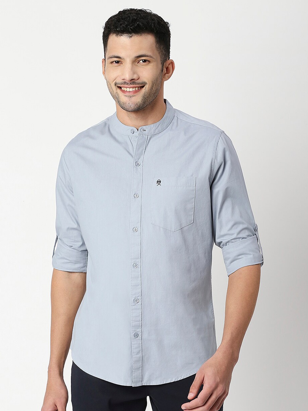 

Thomas Scott Men Grey Pure Cotton Slim Fit Casual Shirt