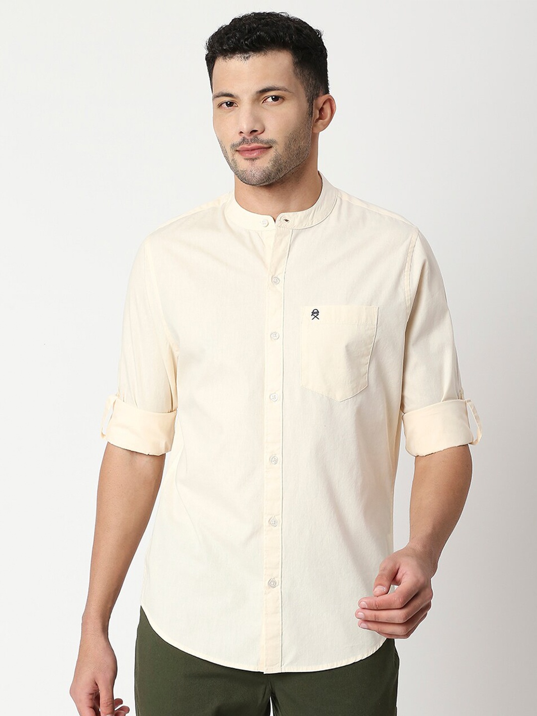 

Thomas Scott Men Beige Pure Cotton Slim Fit Casual Shirt