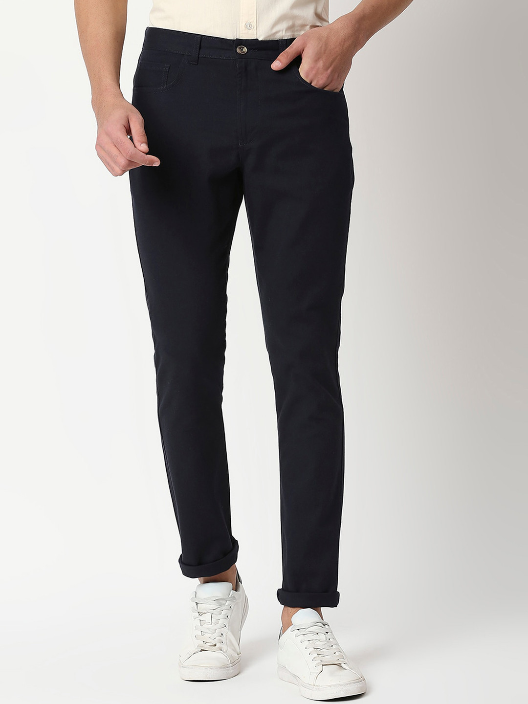 

Thomas Scott Men Navy Blue Slim Fit Chinos Trousers