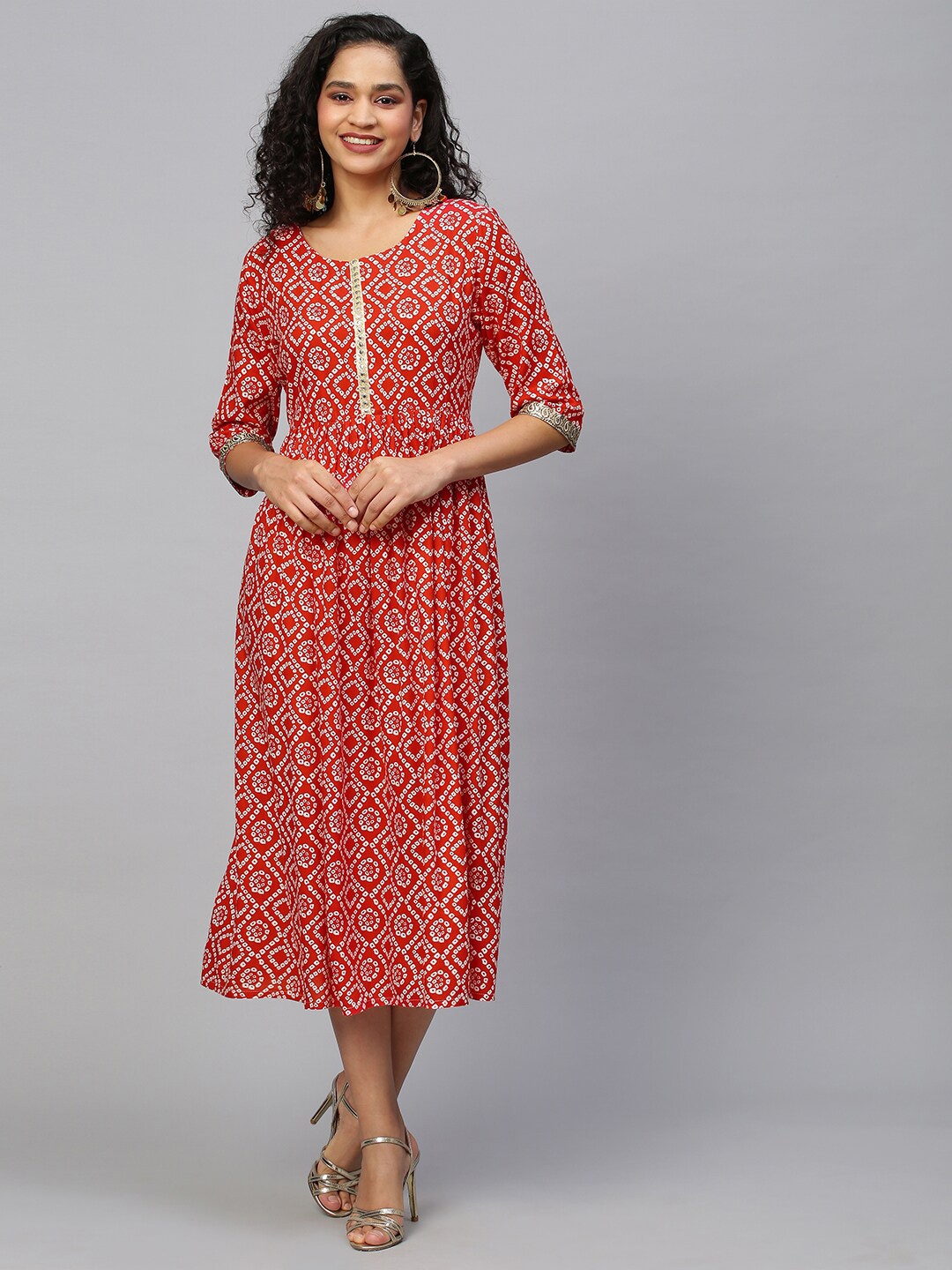 

INDYES Red Ethnic Motifs A-Line Dress