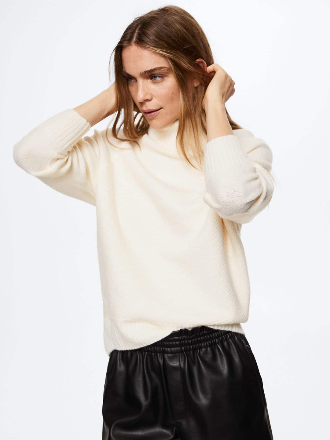 

MANGO Women Solid Pullover, Off white