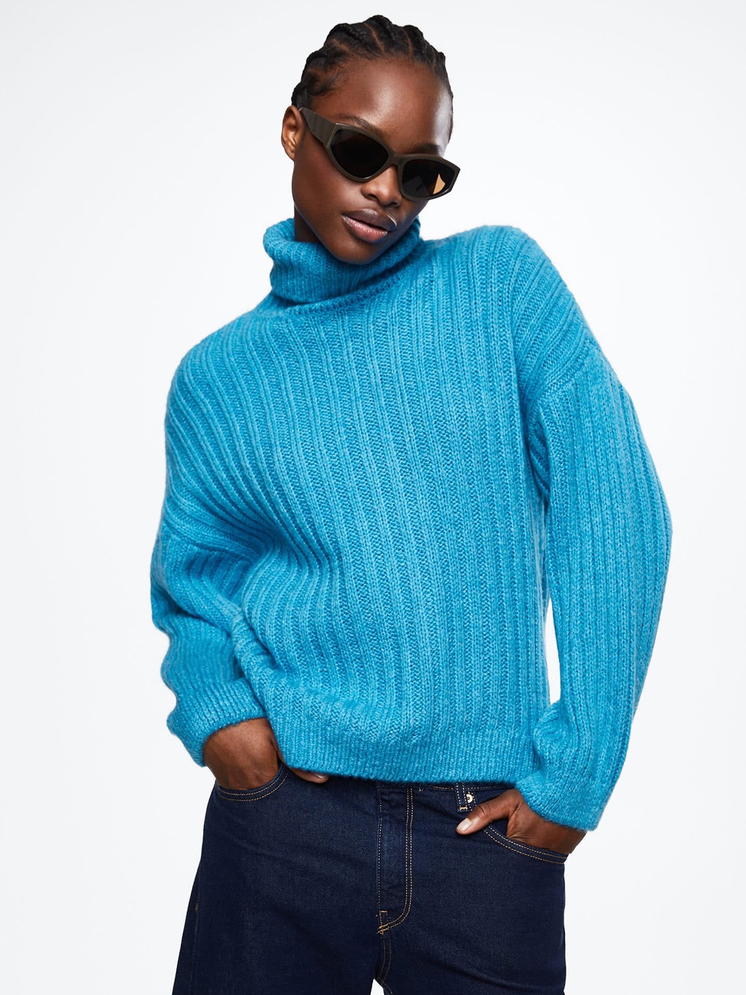 

MANGO Women Solid Pullover, Blue