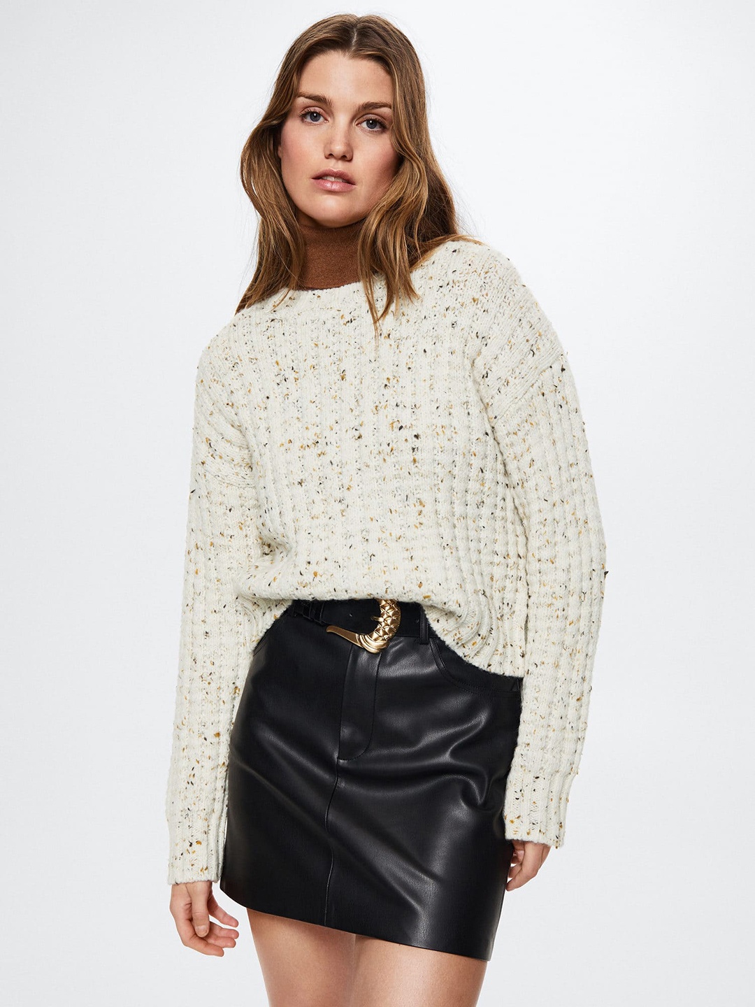 

MANGO Women Ribbed Sustainable Pullover, Off white