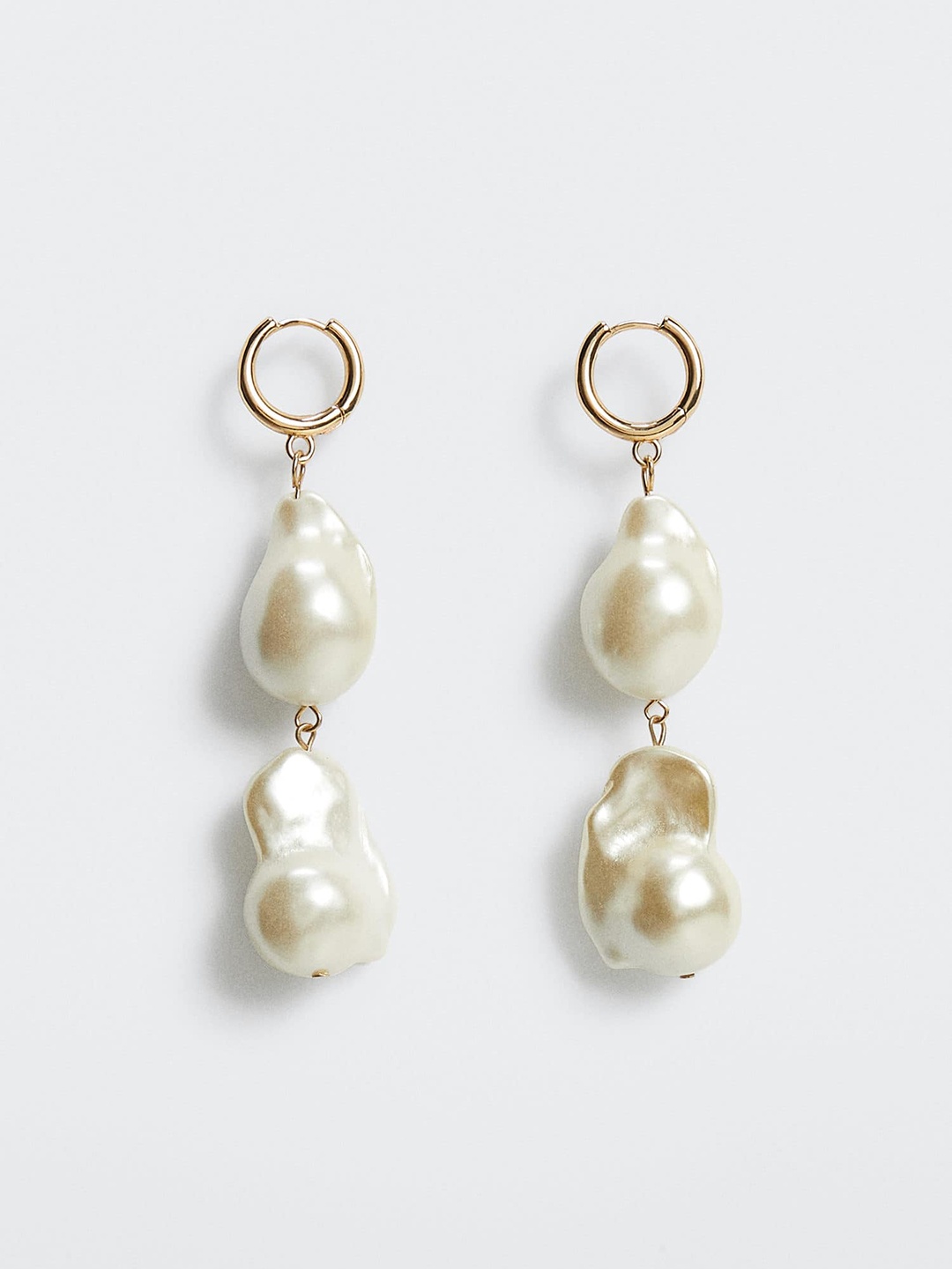 

MANGO White & Gold-Toned Contemporary Drop Earrings