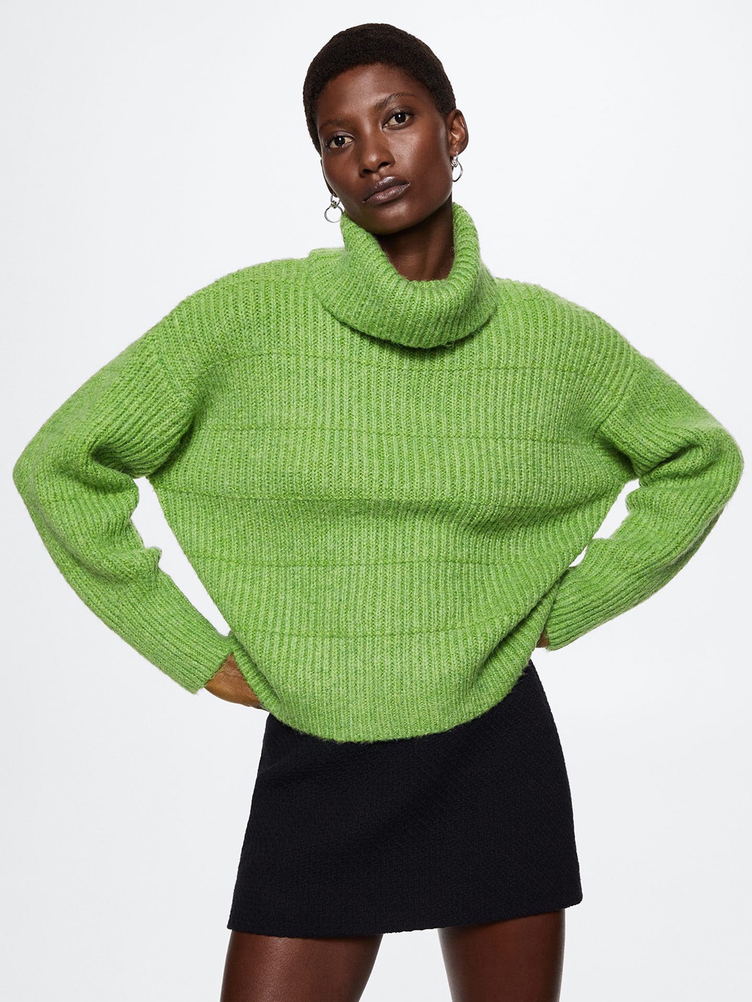 

MANGO Women Ribbed Sustainable Pullover, Green