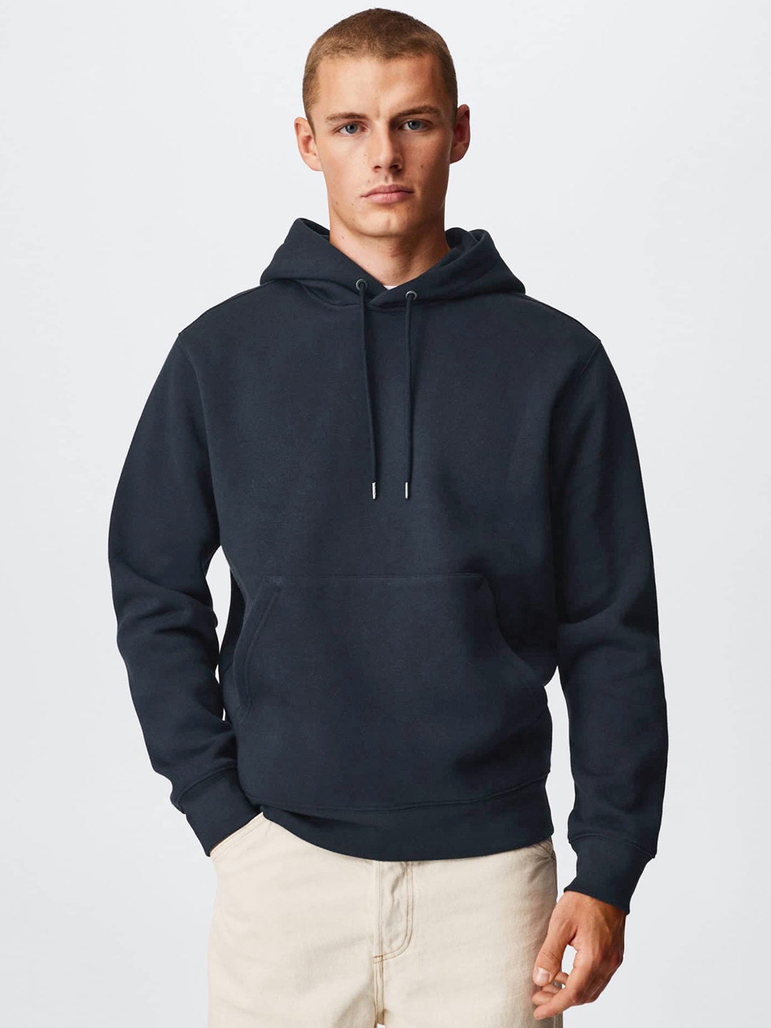 

MANGO MAN Navy Blue Hooded Sustainable Sweatshirt