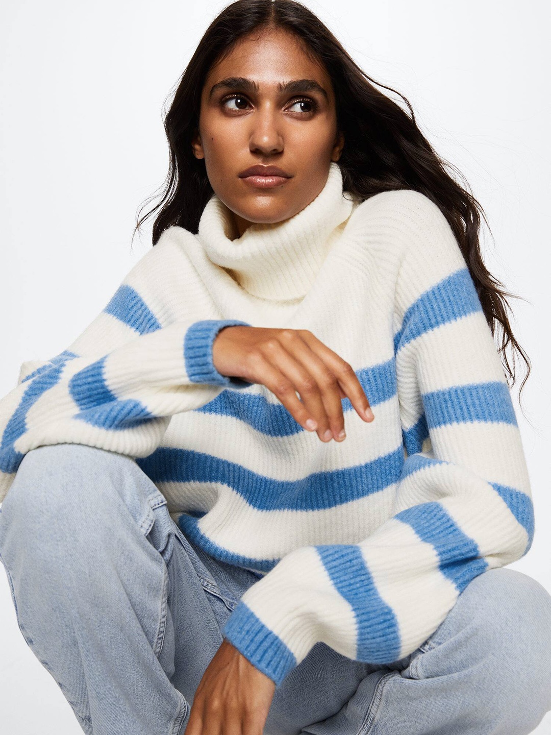 

MANGO Women Sustainable Striped Pullover, White