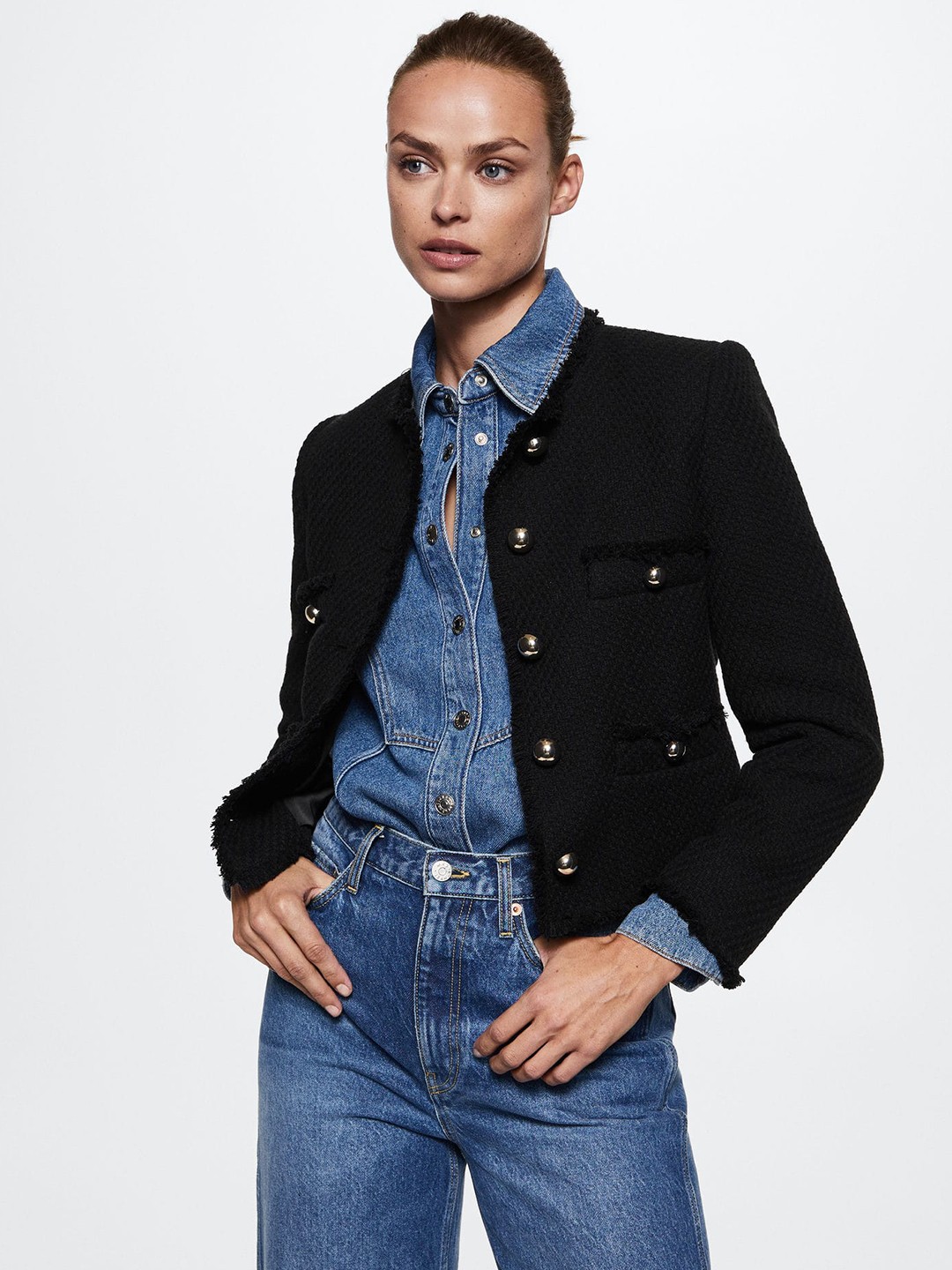 

MANGO Women Black Tweed Sustainable Jacket