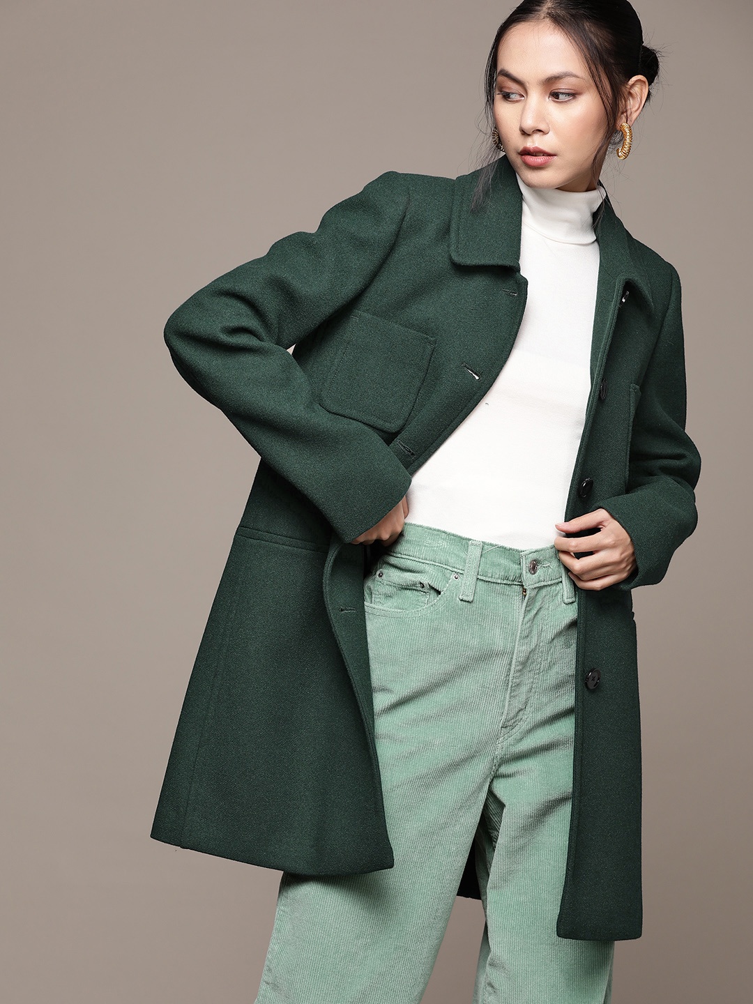 

MANGO Women Sustainable Longline Overcoat, Green