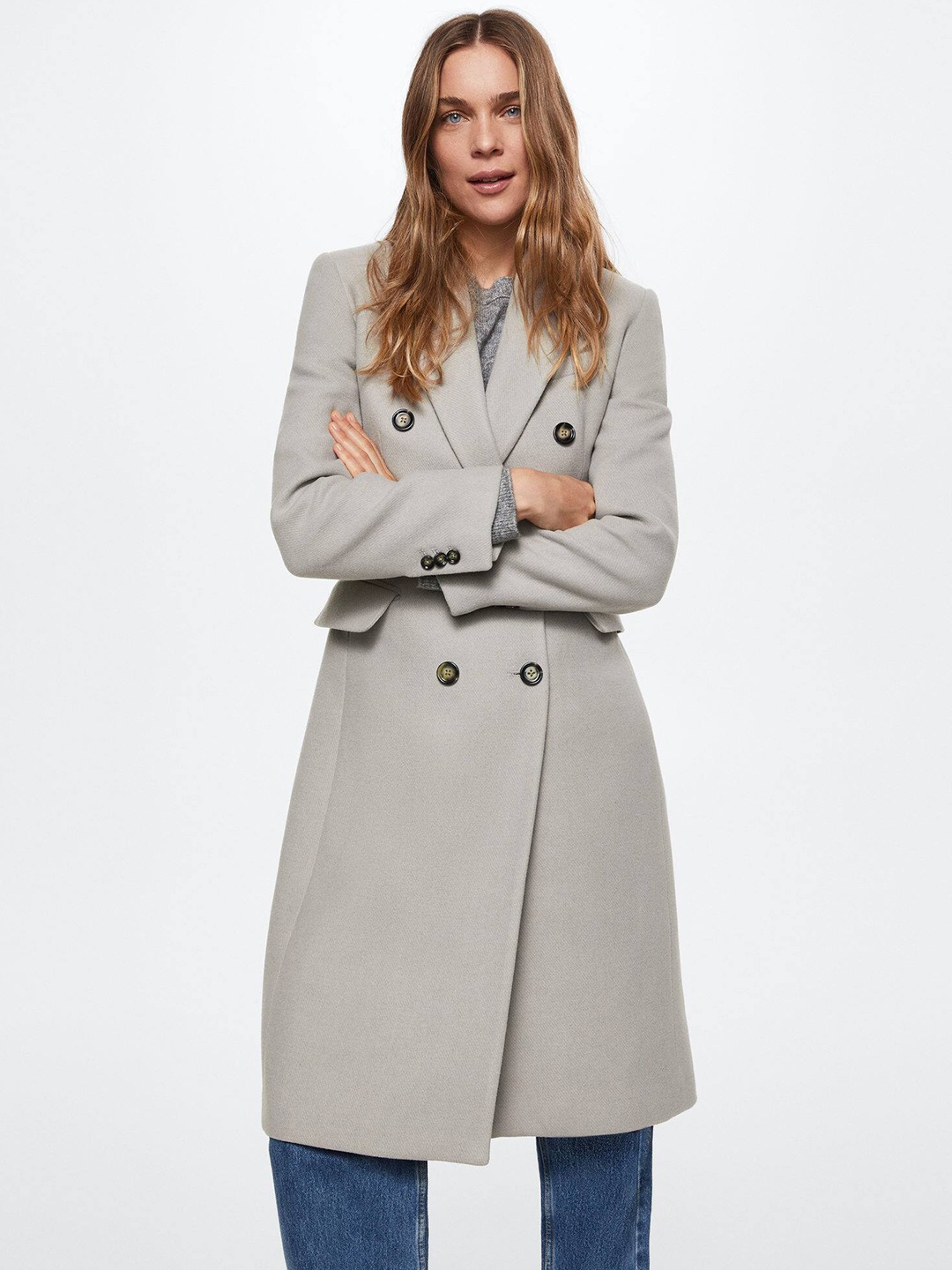

MANGO Women Grey Lapel-Collar Longline Tailored Sustainable Overcoat