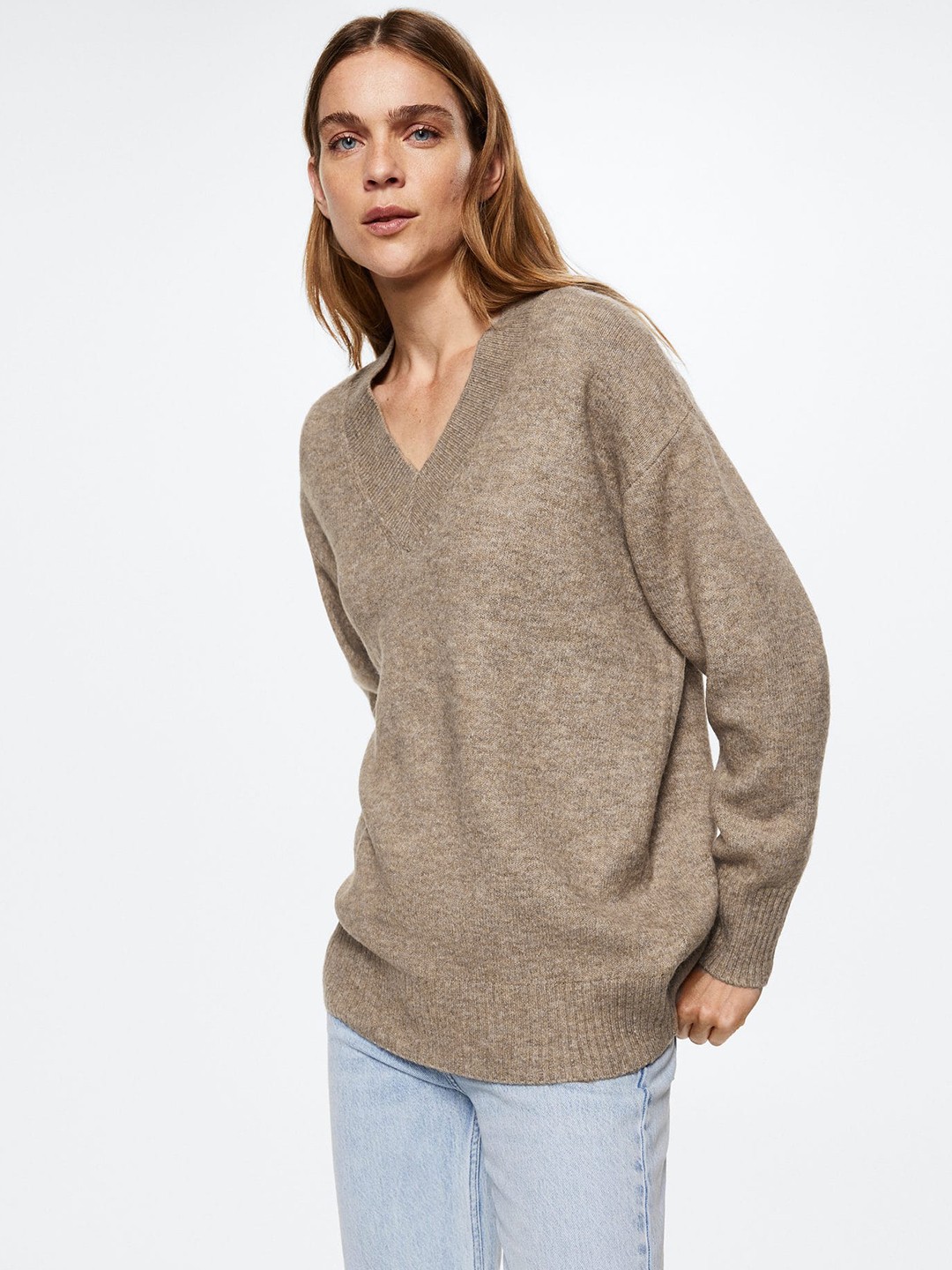 

MANGO Women Oversize Sustainable Pullover, Beige